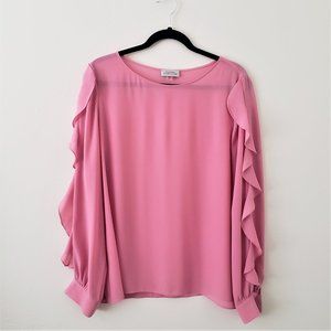 Tahari Chiffon Ruffled Sleeves Sheer Blouse Pink
